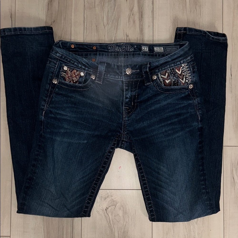 Miss Me Dark Blue Boot Cut Jeans with Embellishments
